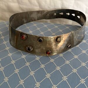 Silver Metal Belt with Gem Accents
